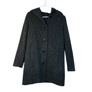 Lands End Wool Blend Gray Hooded Button Down Peacoat Womens 8T